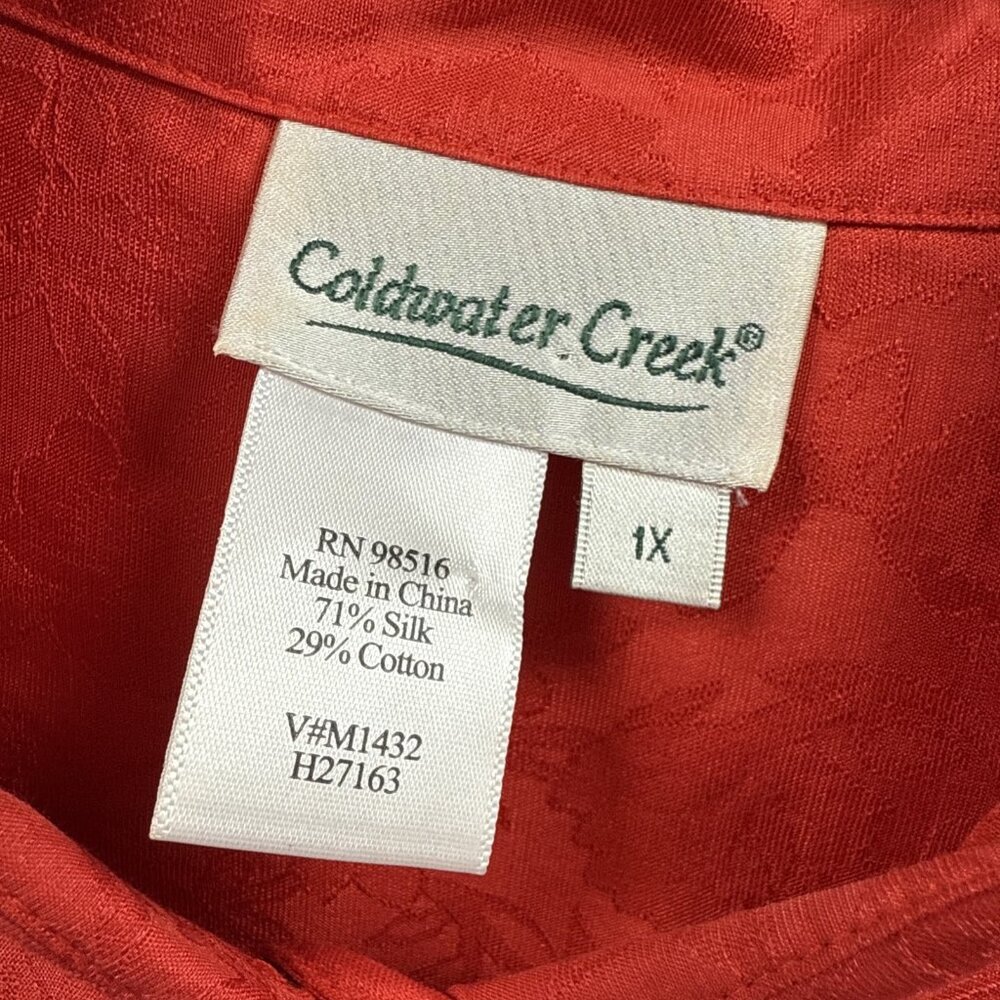 Coldwater Creek Silk Blend Blouse Top Size 1X Plus Solid Orange Roll Tab Buttons - Picture 2 of 7